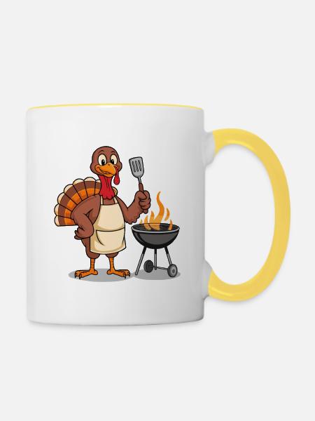 Lustiger Truthahn Grill Thanksgiving - Tasse zweifarbig - Weiß/Gelb