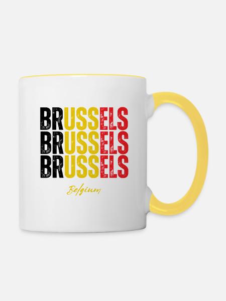 Brüssel Belgien, Erinnerung an Brüssel - Tasse zweifarbig - Weiß/Gelb