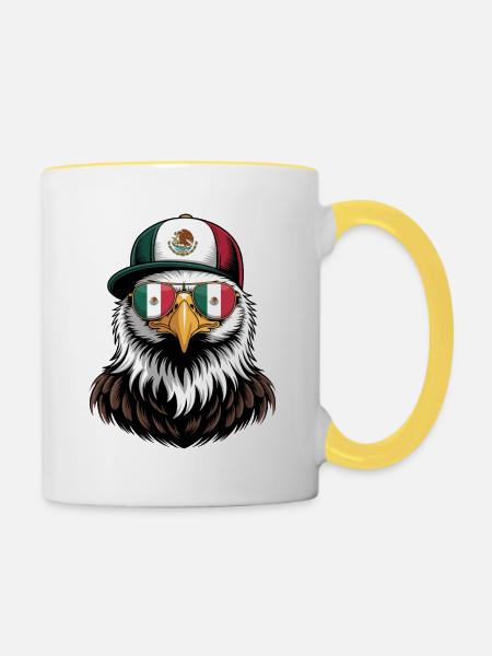 Mexikanischer Adler Retro Sonnenbrille - Tasse zweifarbig - Weiß/Gelb