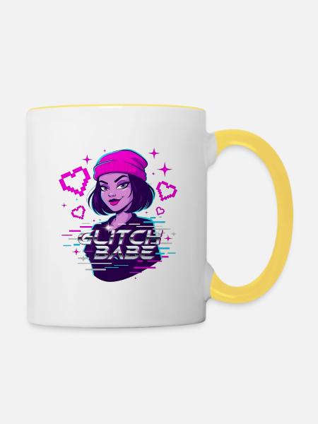 Y2K Retro – Glitch Babe - Tasse zweifarbig - Weiß/Gelb