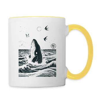 Ozean Wal mit Hanko Stempel - Tasse zweifarbig - Weiß/Gelb - Rechts