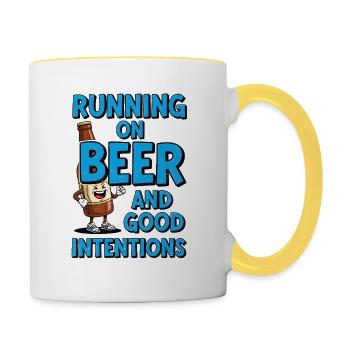 Courir sur la bière et les bonnes intentions - Mug contrasté - blanc/jaune - Droite