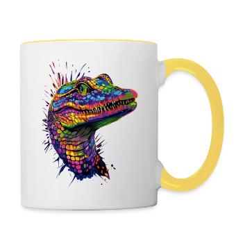 Kaiman Krokodil Alligator Reptilien Kroko Kaimane - Tasse zweifarbig - Weiß/Gelb - Rechts