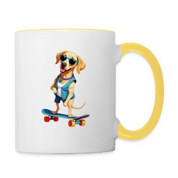 Labrador Skaterhund Denim Look - Tasse zweifarbig - Weiß/Gelb - Rechts