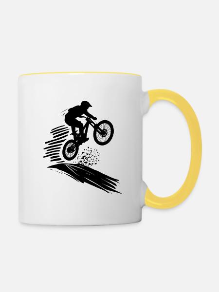 Energetisches Mountainbiken - Tasse zweifarbig - Weiß/Gelb