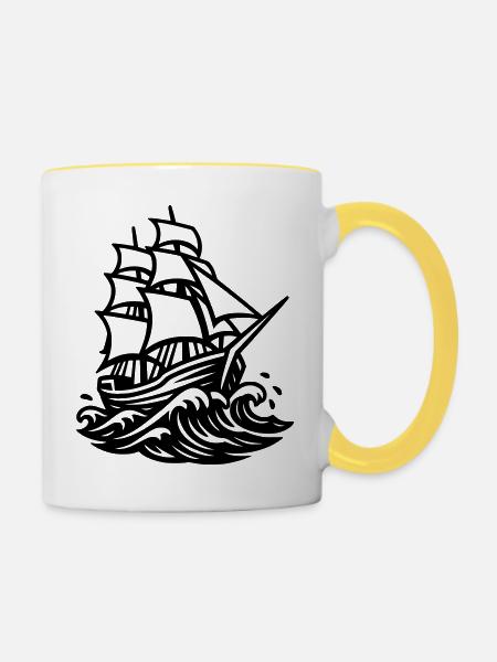 Segelschiff - Tasse zweifarbig - Weiß/Gelb