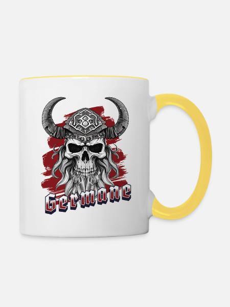 Viking Schädel Totenkopf Germane - Tasse zweifarbig - Weiß/Gelb