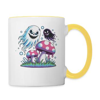 Fantômes et champignons effrayants – Neon Pastel Design - Mug contrasté - blanc/jaune - Droite