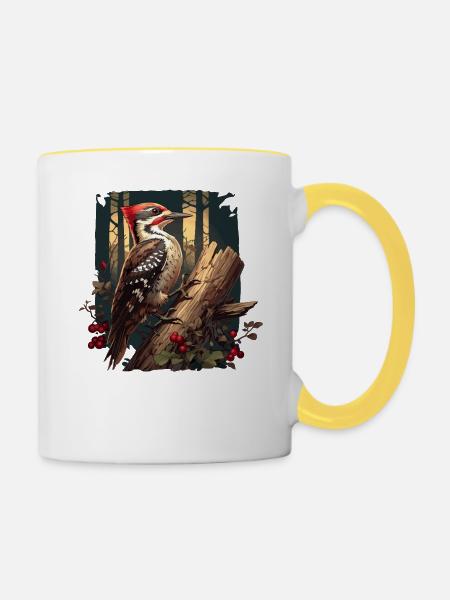 Spechte Specht - Tasse zweifarbig - Weiß/Gelb