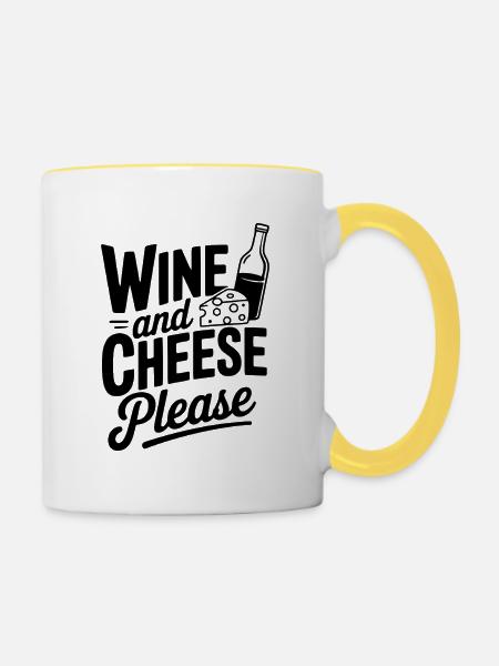 Wein und Käse bitte - Tasse zweifarbig - Weiß/Gelb