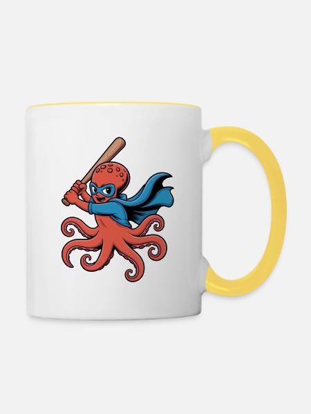 Baseball Oktopus Superheld - Tasse zweifarbig - Weiß/Gelb