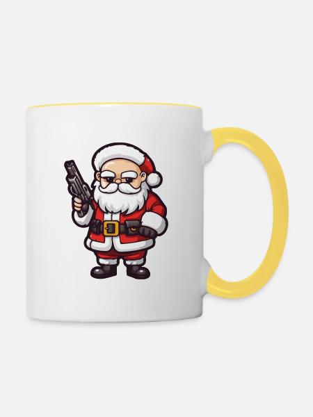 Weihnachtsmann Pistole Santa Weihnachten - Tasse zweifarbig - Weiß/Gelb