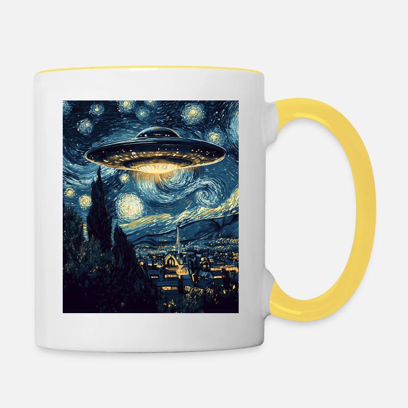 UFO Alien Alien Flying Saucer - Contrasting Mug - white/yellow