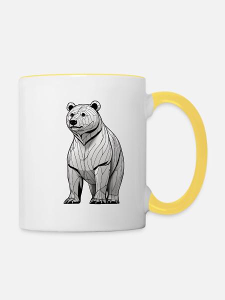 Geometrischer Bär Linienkunst - Tasse zweifarbig - Weiß/Gelb