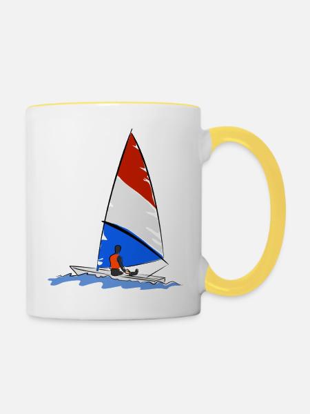 Segelboot - Tasse zweifarbig - Weiß/Gelb