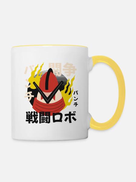 Flammenhelm Krieger Japanischer Stil - Tasse zweifarbig - Weiß/Gelb