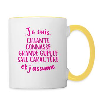 Nervige, großmaulige schmutzige Figur Böses Mädchen - Tasse zweifarbig - Weiß/Gelb - Rechts