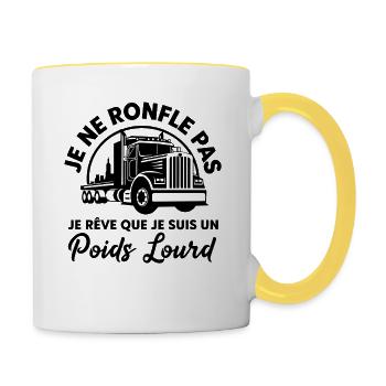 Schwergewichtiges humorvolles Trucker-Geschenk - Tasse zweifarbig - Weiß/Gelb - Rechts