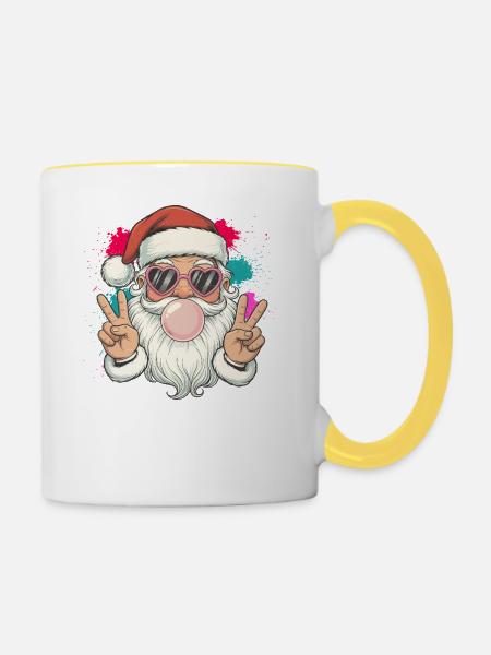 Der Weihnachtsmann bläst Kaugummi - Tasse zweifarbig - Weiß/Gelb