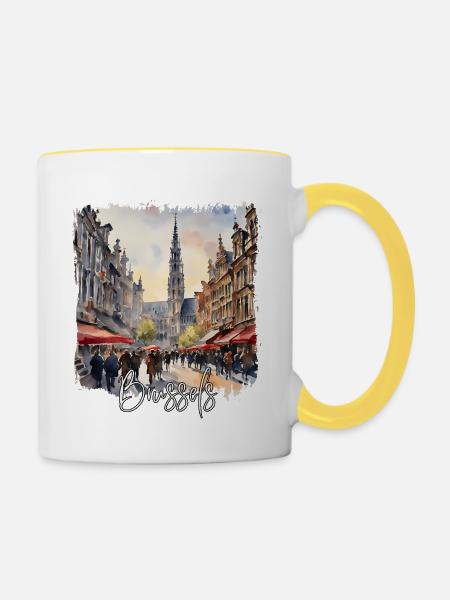 Aquarell von Brüssel, Brüssel, Belgien - Tasse zweifarbig - Weiß/Gelb