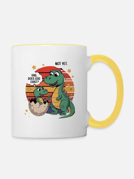 Dino Existenz Frage - Tasse zweifarbig - Weiß/Gelb