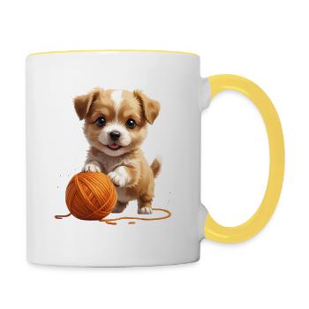 Cuddly dog with yarn ball - Contrasting Mug - white/yellow - Right