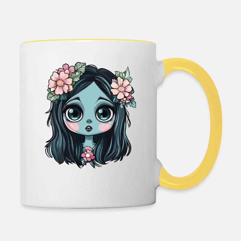 Blue flower girl with crown - Contrasting Mug - white/yellow