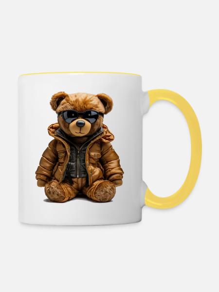 Cooler Bär im Parka - Tasse zweifarbig - Weiß/Gelb