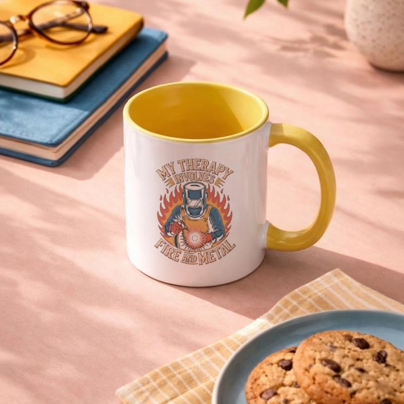 Welder My Therapy Involves Fire Mechanic Workshop Contrasting Mug
