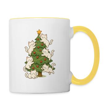 Cat Christmas Tree Whimsy, Kittens  - Contrasting Mug - white/yellow - Right