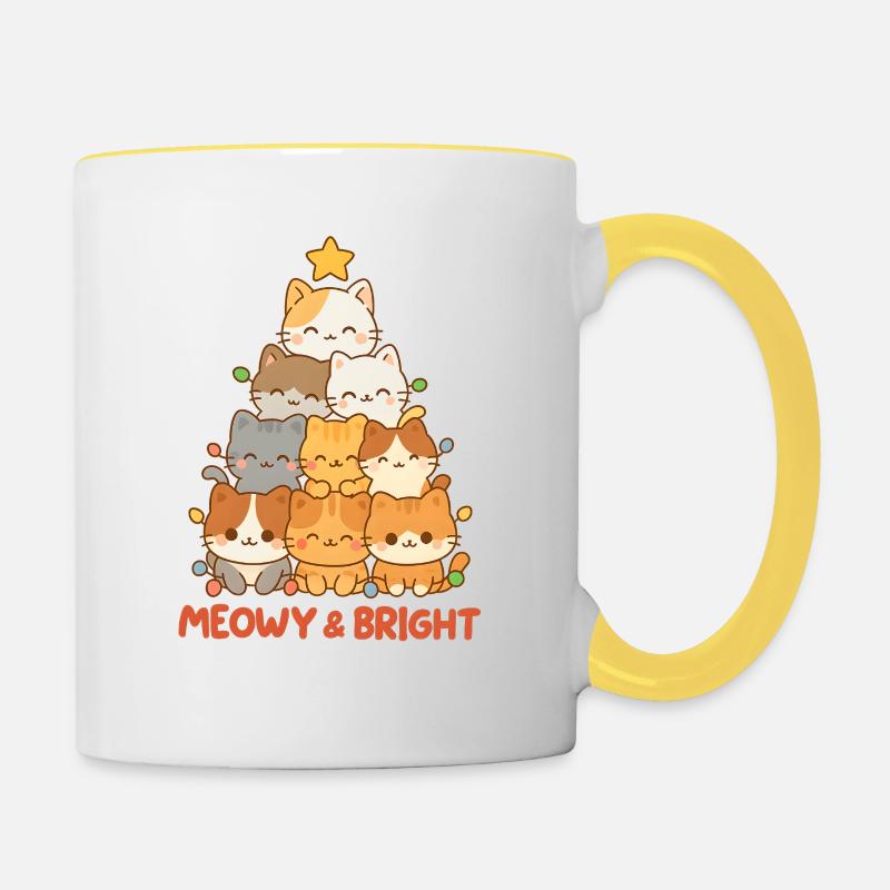 Meowy and Bright Cat Stack, Love Kittens - Contrasting Mug - white/yellow