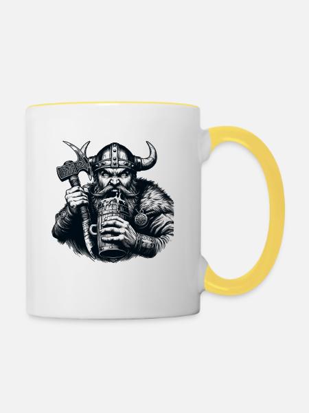 Viking Bierkrug Krieger - Tasse zweifarbig - Weiß/Gelb