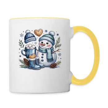 Bonhomme de neige magique d’hiver Cacao - Mug contrasté - blanc/jaune - Droite