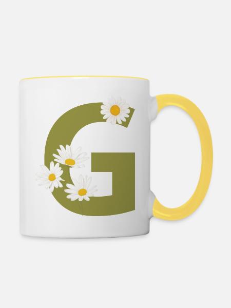 Buchstabe g grüne Gänseblümchen - Tasse zweifarbig - Weiß/Gelb