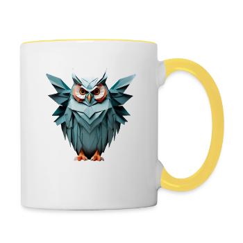 Blau Low-Poly Eule Design - Tasse zweifarbig - Weiß/Gelb - Rechts