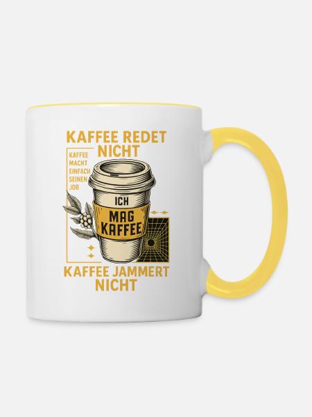 Kaffee Redet Nicht Retro Design - Tasse zweifarbig - Weiß/Gelb