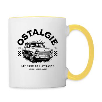 Ostalgie Legende der Straße Trabi DDR - Tasse zweifarbig - Weiß/Gelb - Rechts