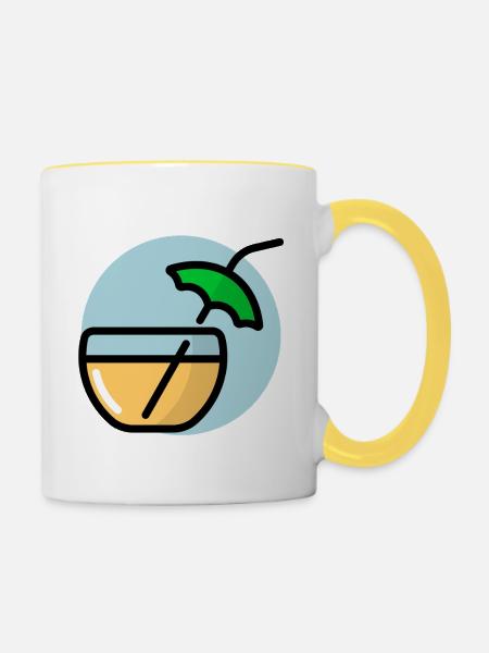 Sommerlicher Cocktail mit Sonnenschirm - Tasse zweifarbig - Weiß/Gelb