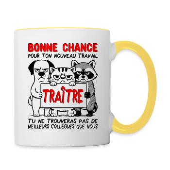 Départ collègue travail nouvel emploi Traître - Mug contrasté - blanc/jaune - Droite
