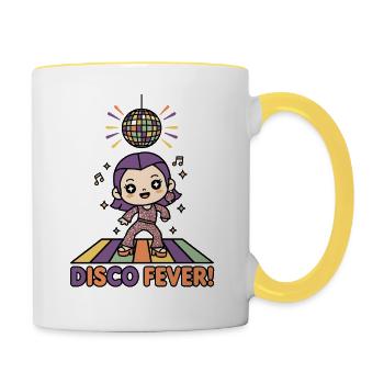 Disco Fever | Chibi Girl Tanzparty Retro 70er - Tasse zweifarbig - Weiß/Gelb - Rechts