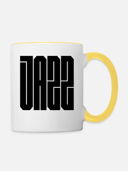 Jazz-Bold-Typografie-Logo - Tasse zweifarbig - Weiß/Gelb