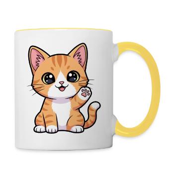 Chaton Roux Pattes Ensoleillées - Mug contrasté - blanc/jaune - Droite