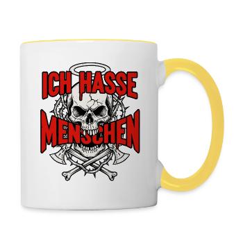 Ich Hasse Menschen Schädel Totenkopf - Tasse zweifarbig - Weiß/Gelb - Rechts