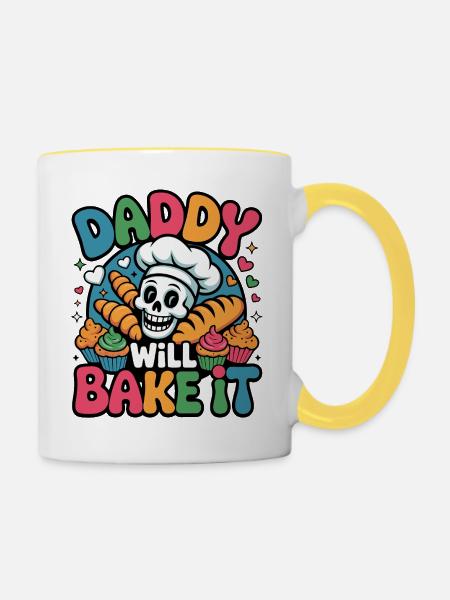 Daddy Will Bake It Skull Bakery - Tasse zweifarbig - Weiß/Gelb