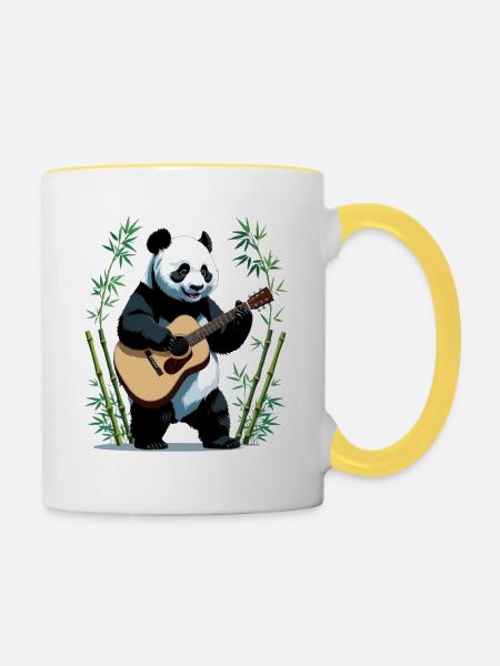 Panda-Gitarrist im Bambuswald - Tasse zweifarbig - Weiß/Gelb