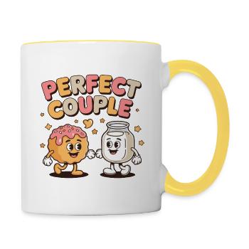 Perfect Couple Donut And Milk Cartoon Fun - Contrasting Mug - white/yellow - Right