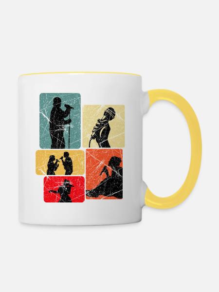 Pop-Art Sänger-Silhouetten - Tasse zweifarbig - Weiß/Gelb