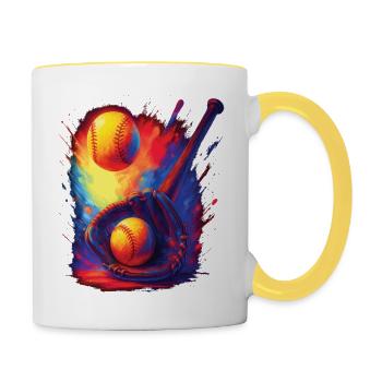 Baseball Vintage-Farb-Splash-Design Sport - Tasse zweifarbig - Weiß/Gelb - Rechts