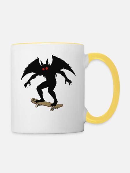 Mothman 1966 Skateboarding - Tasse zweifarbig - Weiß/Gelb