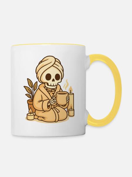 Wellness Skelett – Cozy Selfcare - Tasse zweifarbig - Weiß/Gelb